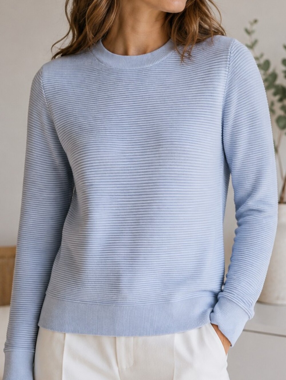 Contemporaine Simons Ottoman Rib Knit Sweater Blue Size M ECOVERO